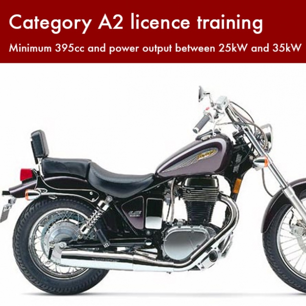 Category A2 licence training – Minimum 395cc and power output between 25kW and 35kW